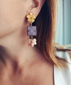 Alternative view of Orecchini Siciliani con Mattonelle in Ceramica di Caltagirone e Rodonite