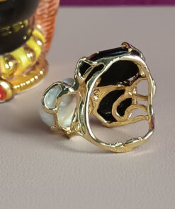 anello triplo con onice nero e perla barocca piatta