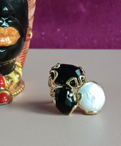 anello triplo con onice nero e perla barocca piatta
