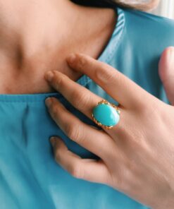 Anello ovale in argento 925 placcato oro con turchese 4