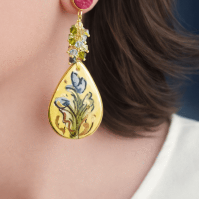 Orecchini Siciliani con Gocce in Ceramica di Caltagirone e Cristalli Swarovski
