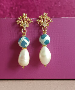 Alternative view of Statement Earrings with Tibetan Stones and Baroque Pearls