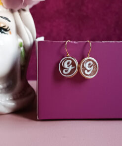 Orecchini pendenti con cammeo lettera iniziale lettera G 1