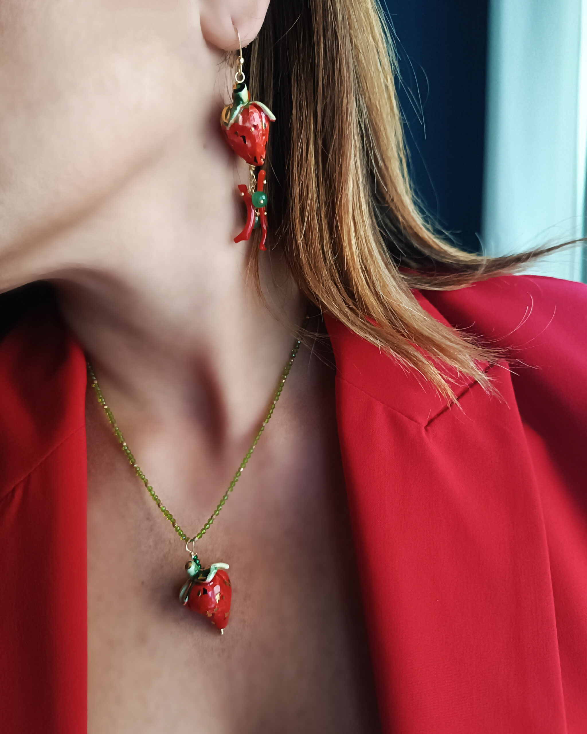 Collana di fragole rosse di cristallo Swarovski, gioielli di frutta succosa, nipote di Natale, 17°, 18°, 19°, 20° compleanno, regalo adatto per bracciale europeo - Italia