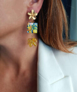 Alternative view of Orecchini Siciliani con Mattonelle in Ceramica di Caltagirone e Quarzo Citrino