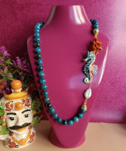 Collana con giada tormalina blu e cavalluccio marino in ceramica di caltagirone 7