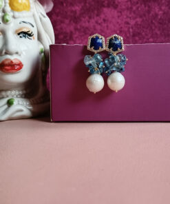 Orecchini a goccia con perle barocche acquamarina e lapis 2