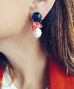 Alternative view of Bride Pearl Earrings with Blue Chrysoberyl Stones