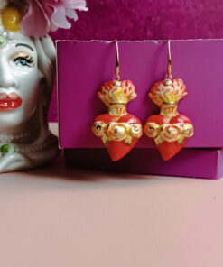 Orecchini siciliani con cuori sacri in ceramica di caltagirone dipinta a mano 4