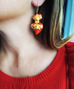 Alternative view of Orecchini Siciliani con Cuori Sacri in Ceramica di Caltagirone
