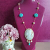 Collana a catena con perle rose in turchese e cammeo conchiglia di torre del greco 1