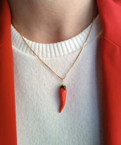 Collana a catena in argento 925 con corno peperoncino in ceramica di caltagirone