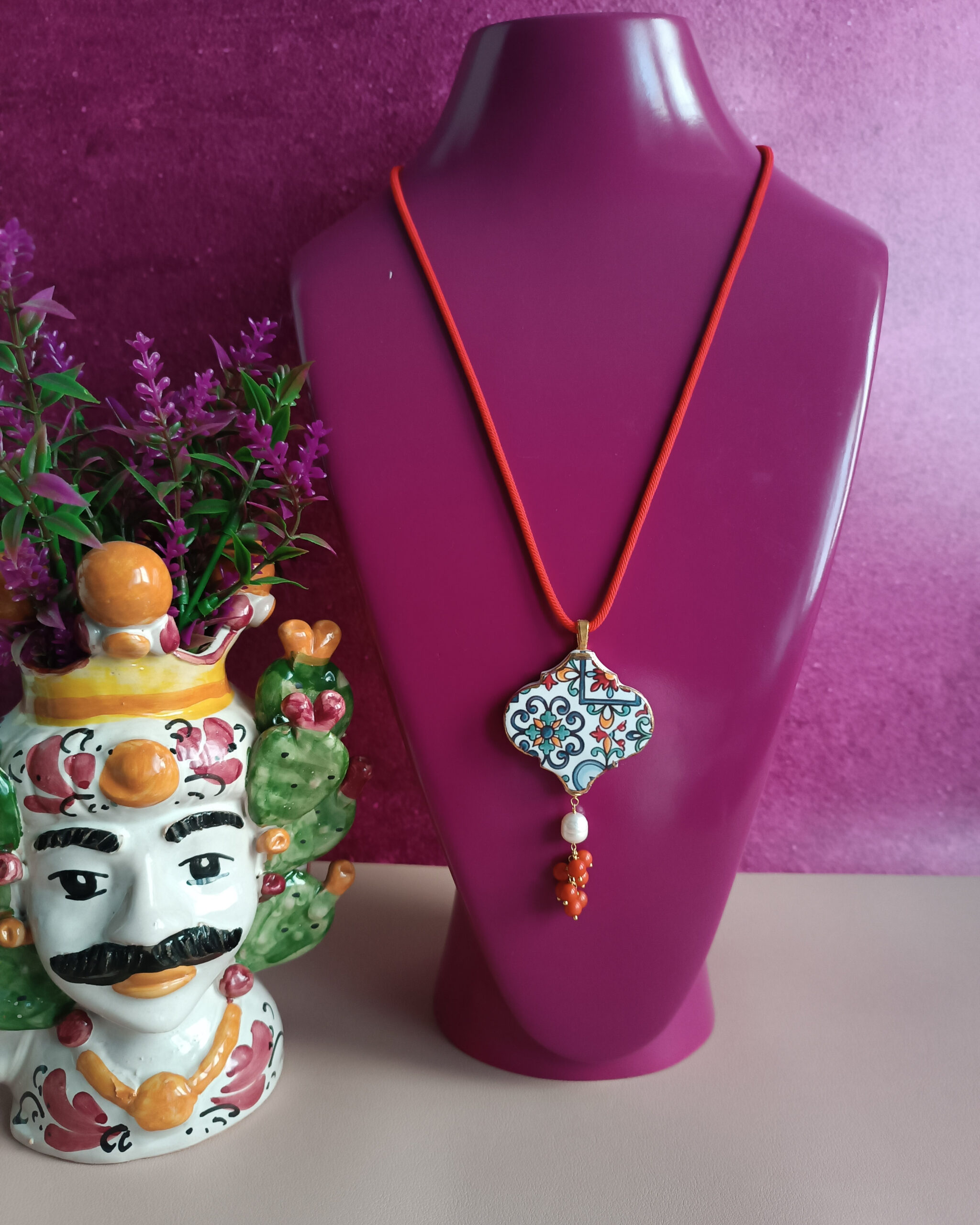 Collana a corda con maiolica di caltagirone 3