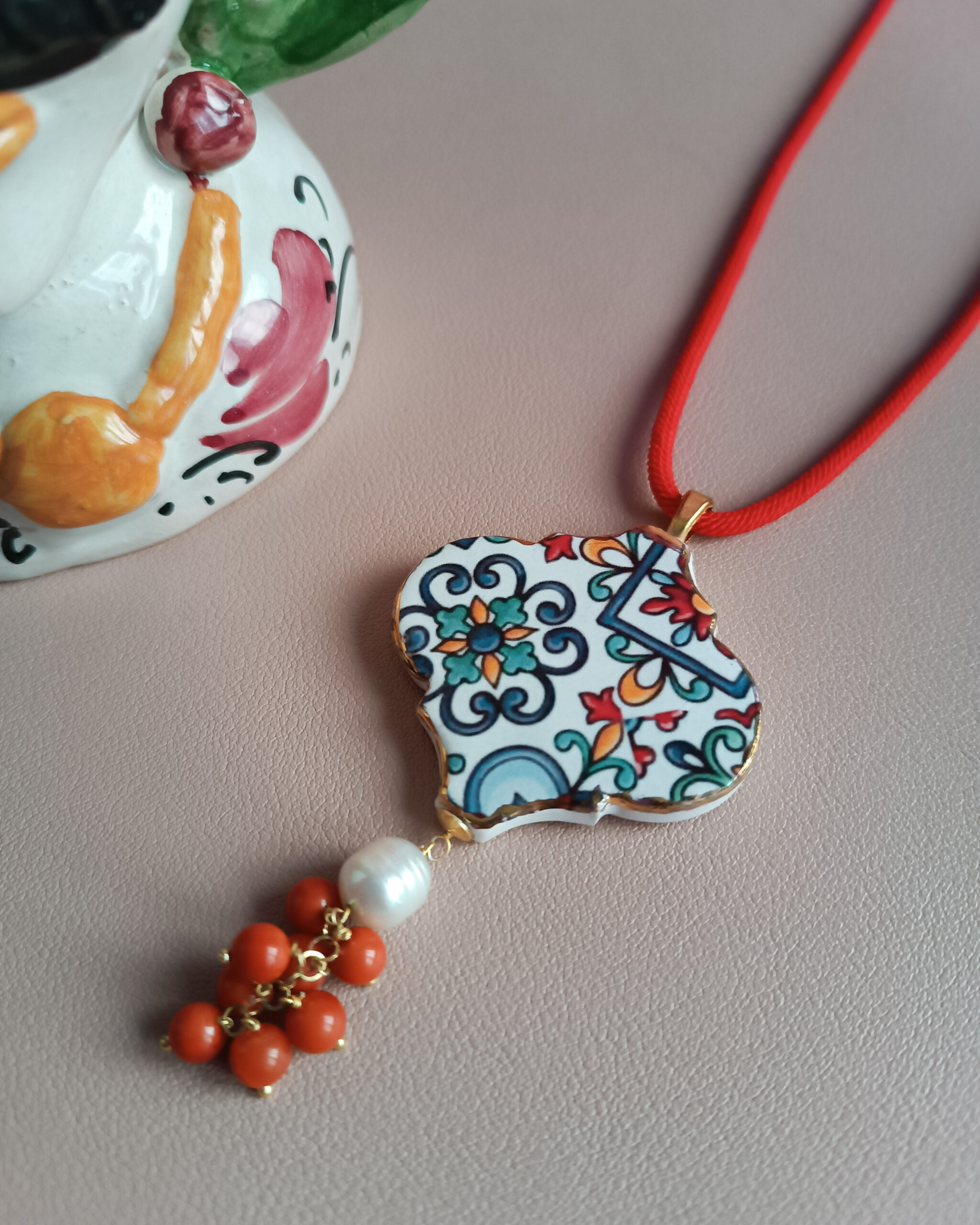 Sicilian Necklace with Rope and Sicily Ceramic Tile Pendant - Image 5