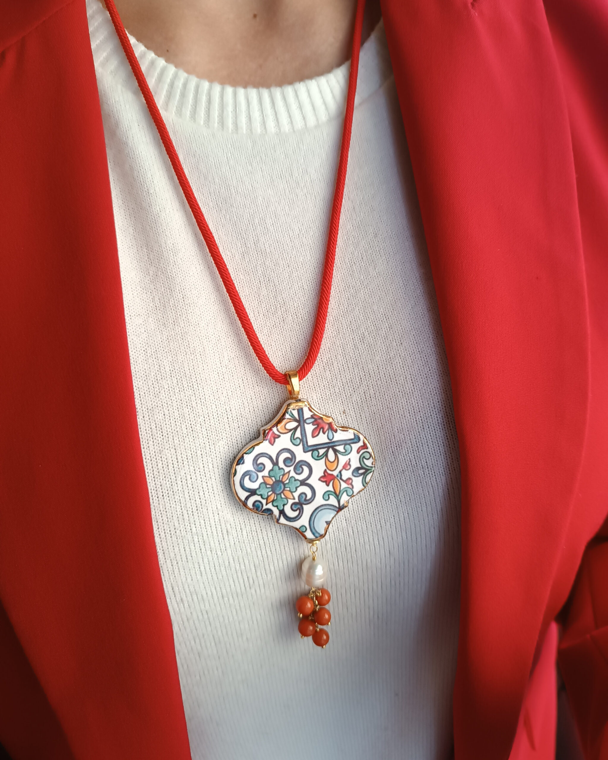 Sicilian Necklace with Rope and Sicily Ceramic Tile Pendant - Image 2