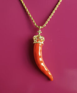 Alternative view of Collana a Catena in Acciaio con Corno Portafortuna in Ceramica