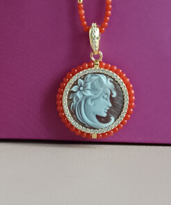 Alternative view of Red Coral Necklace with Authentic Shell Cameo