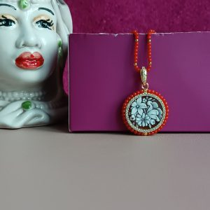 Collana girocollo con corallo rosso e cammeo fiore autentico da torre del greco 2