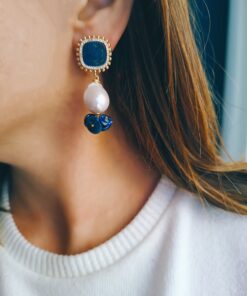 Alternative view of Pearl Earrings with Lapis Stones