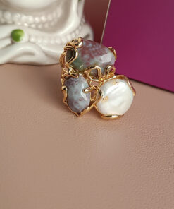 Anello agata indiana e perla barocca piatta 2