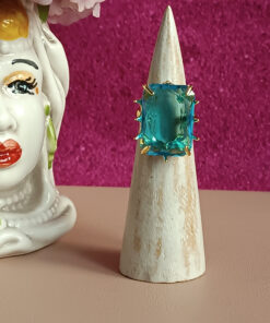 Alternative view of Anello in Ottone con Pietra Rettangolare Cristallo Azzurro