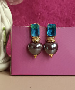 Orecchini SUGAR con Cuori in Ceramica e Cristalli Blu