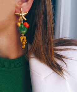 Alternative view of Orecchini Siciliani con Fichi D'India in Ceramica di Caltagirone e Occhio di Gatto Giallo