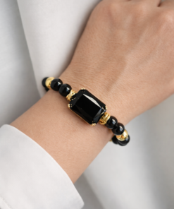 bracciale pietre nere con cristallo nero centrale