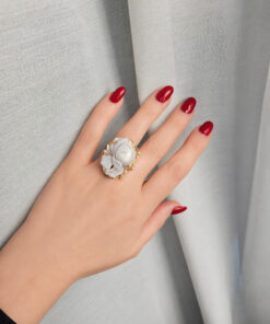 Anello Vittoriano in Argento 925 Placcato Oro con Cammeo Fiore di Torre del Greco