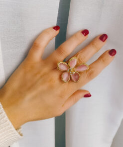 Anello a fiore con occhio di gatto rosa 1