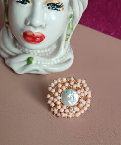 Alternative view of Statement Ring with Flat Pearls and Rose Coral Paste
