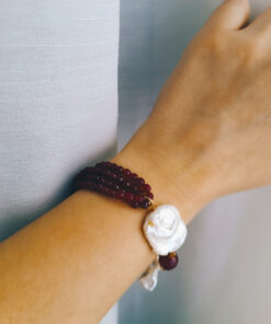 Alternative view of Multi Strand Bracelet with Pearls and Burgundy Stones