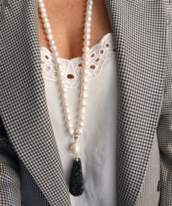 Alternative view of Long Necklace with Freshwater Pearls and Black Crystals