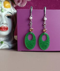 Orecchini pendenti con giada verde