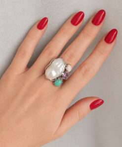 Anello in Argento 925 con Perla Barocca e Pietre Naturali