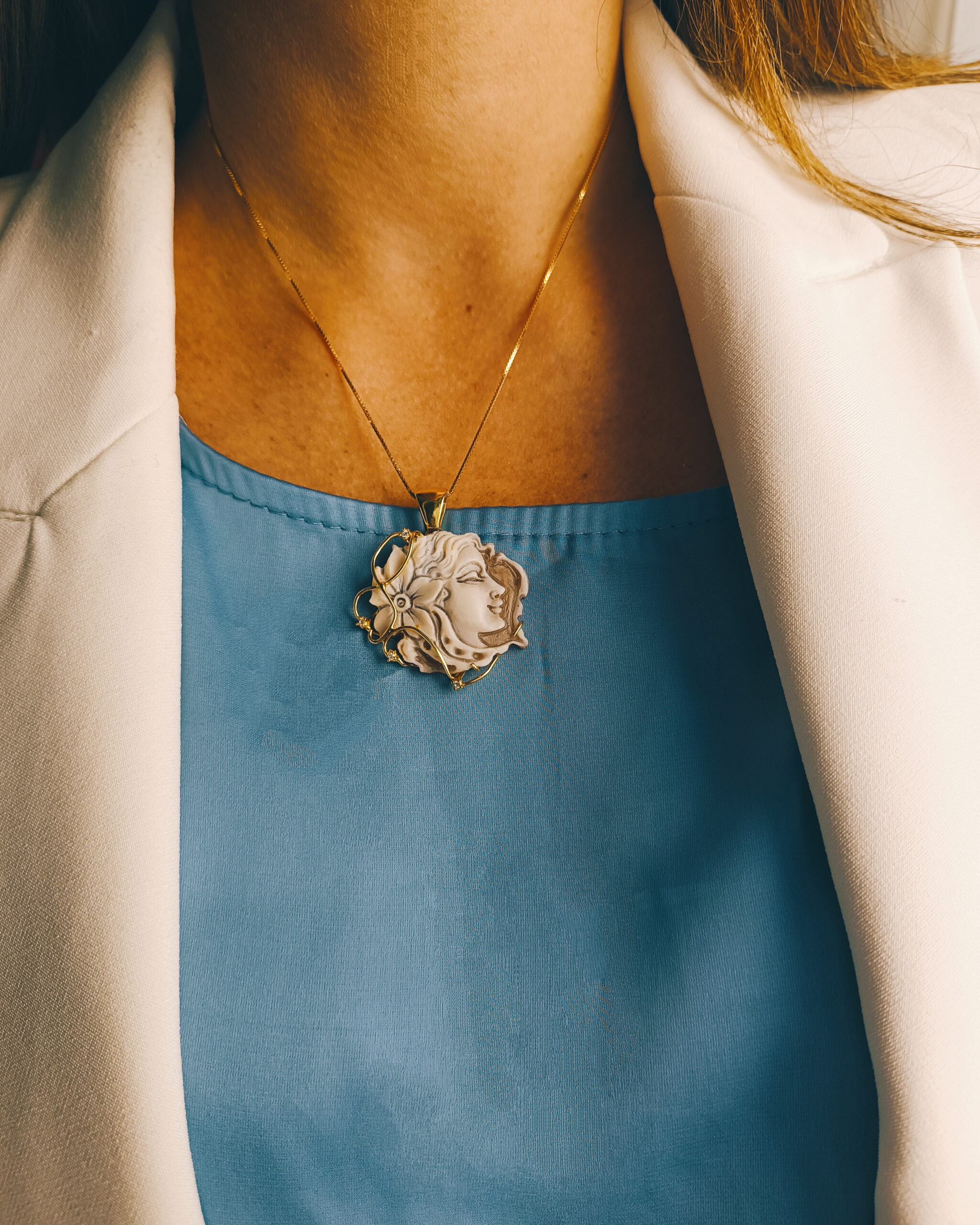 Collana a Catena in Argento 925 Placcato Oro con Cammeo Autentico di Torre del Greco - immagine 3