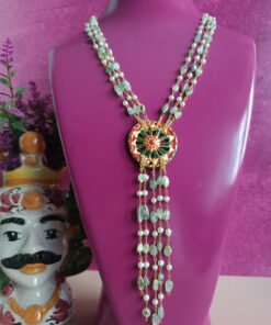 Alternative view of Three Strand Chain Necklace with Peridot Stones and Sicily Ceramic Wheel