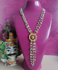 Collana a catena con peridoto perle e ruota in ceramica di caltagirone 4
