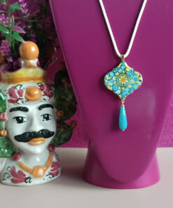 Alternative view of Sicilian Necklace with Rope and Sicily Ceramic Tile Pendant
