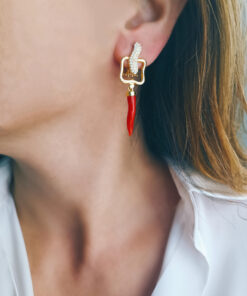 Alternative view of Orecchini Quadrati in Argento 925 con Corni Portafortuna