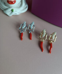 Orecchini pendenti in argento 925 con corni portafortuna in corallo naturale rosso 3