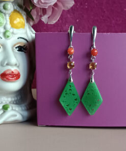 Orecchini pendenti in argento 925 con giada verde naturale