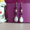 Orecchini lunghi in argento 925 con perle barocche piatte ametista e corallo rosa 3