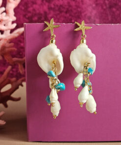 Drop Earrings with Natural Shells and Turquoise Chips