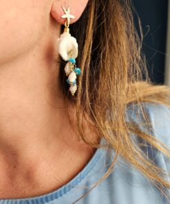 Alternative view of Drop Earrings with Natural Shells and Turquoise Chips