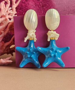 Orecchini Pendenti con Stelle Marine Dipinte a Mano e Conchiglie