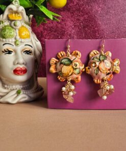Orecchini siciliani con pesciolini in ceramica di caltagirone e quarzo strawberry 12