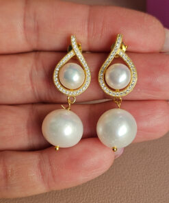 Orecchini Sposa in Argento 925 Placcato Oro con Perle Barocche