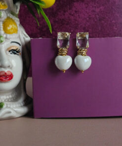 Orecchini SUGAR SPOSA con Cuori in Ceramica e Cristalli Trasparenti