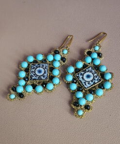 Alternative view of Chiaccherino Lace Earrings with Turquoise Stones and Ceramic Tiles